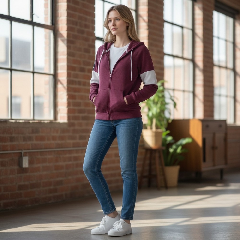 PINK Victoria's Secret Burgundy Colorblock FullZip Hoodie Maroon Logo Y2K Casual